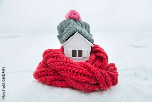 Cuadros en Lienzo house in winter - heating system concept and cold snowy weather with model of a