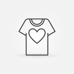 Wall Mural - T-shirt with heart line icon. Vector Volunteering or donation tshirt with heart concept symbol in outline style