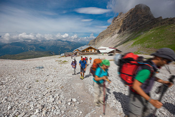 Wall Mural - mountaineers equipped face the 