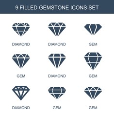 Poster - gemstone icons. Set of 9 filled gemstone icons included diamond, gem, Diamond on white background. Editable gemstone icons for web, mobile and infographics.