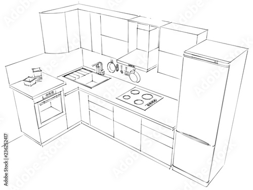 Get Kitchen Set Outline Background