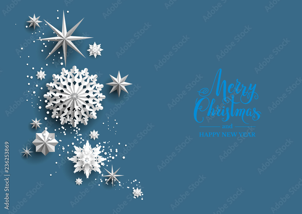 Winter holiday realistic paper cut snowflakes. Snow christmas ...