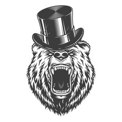 Sticker - Vintage gentleman angry bear head