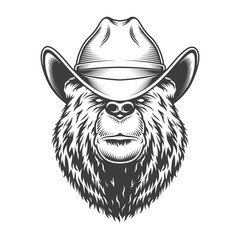 Wall Mural - vintage bear head in cowboy hat