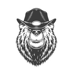 Wall Mural - serious bear head in gangster hat
