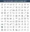 © HN Works - logo icons. Set of 100 outline logo icons included chopping board, children, chicken, like, water hose, maid on white background. Editable logo icons for web, mobile and infographics.