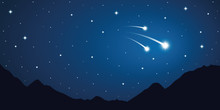 Three Falling Stars Starry Sky In The Mountains Vector Illustration EPS10