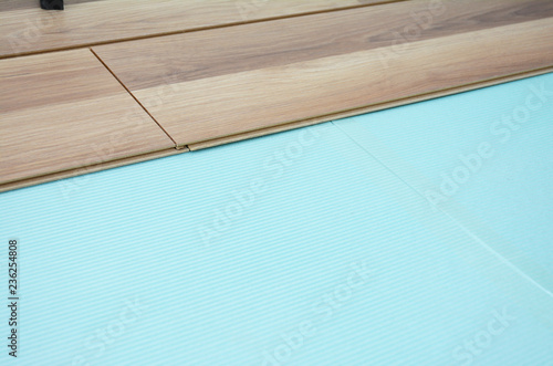Laminate Flooring Installation Close Up On Installing Wooden