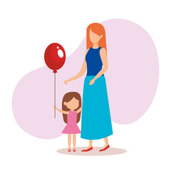 mother with daughter and balloon helium