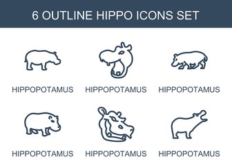 Wall Mural - hippo icons. Set of 6 outline hippo icons included hippopotamus on white background. Editable hippo icons for web, mobile and infographics.