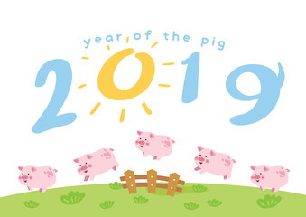 Naklejka na meble happy pig new year 2019 illustrator vector