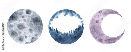 Fotomural Watercolor moon crescent isolated on white background