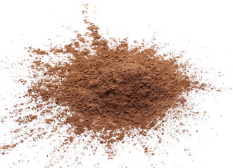 Cocoa powder pile isolated on white background