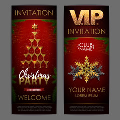 Wall Mural - Christmas poster with golden champagne glasses. Invitation design. Pyramid of champagne glasses