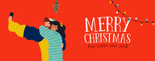 Christmas Banner Of Couple Selfie Under Mistletoe