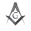 Black iron masonic square and compass symbol, with G letter. Mystic occult esoteric, sacred society. Vector illustration