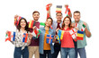© Syda Productions - international friendship and people concept - group of smiling friends with flags of different countries string over white background