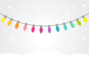 Canvas Print - christmas winter landscape with colorful lights strings