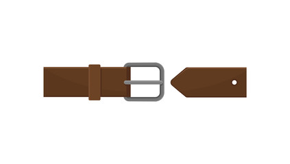 Wall Mural - Dark brown men belt with gray metal buckle. Classic leather accessory. Element of clothing. Flat vector icon