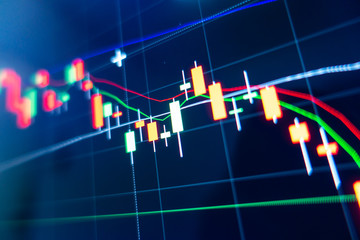 Stock market graph on LED screen monitor