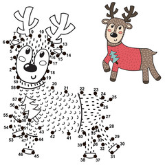 Poster - Connect the dots and draw a cute deer. Numbers game for children. Vector illustration