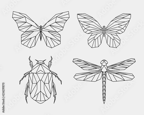 Cuadros en Lienzo Set of abstract polygon animals