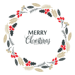 Wall Mural - christmas wreath, with holly berries, isolated on white background.