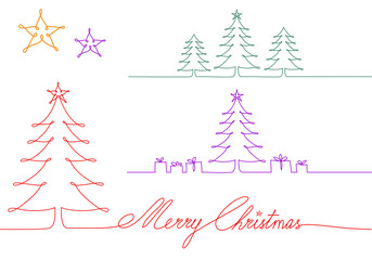 Wall Mural - christmas trees one single line drawing, vector illustration