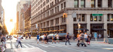 New York City street scene with crowds of people walking in Midtown Manhattan