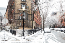 Snowy Winter Scene At The Historic Intersection Of 10th And Stuyvesant Street In The East Village Of Manhattan, New York City