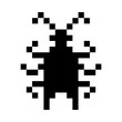 Vector pixel bug icon. Computer virus pictogram. Black bug icon isolated on white background.