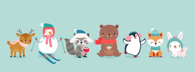 Poster - Christmas characters - animals, snowmen, Santa Claus.