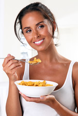 Wall Mural - WOMAN EATING CORNFLAKES