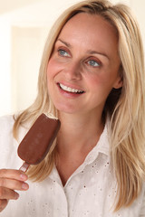 Sticker - WOMAN EATING CHOCOLATE ICE CREAM BAR