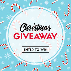 Christmas giveaway. Enter to win. Vector template with candy cane patterns for online holiday contest.