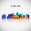 Durban skyline silhouette in colorful geometric style. Symbol for your design. Vector illustration.
