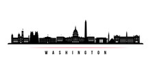 Washington City Skyline Horizontal Banner. Black And White Silhouette Of Washington City, Netherlands. Vector Template For Your Design.