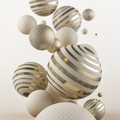 Wall Mural - flying gray and golden spheres. 3d illustration.