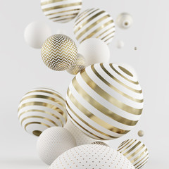 Wall Mural - flying white and golden spheres. 3d illustration.