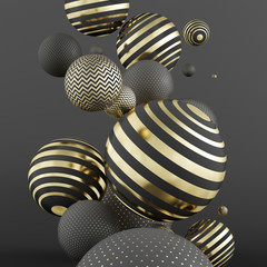 Wall Mural - flying black and golden spheres. 3d illustration.