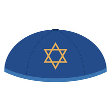 Yarmulke - Blue Yarmulke Or Skullcap With Gold Star Of David Design For Hanukkah