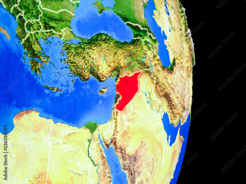 Syria Earth Map Syria on realistic model of planet Earth with country borders and very ...