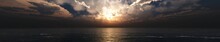 Thunderstorm Clouds Over The Sea At Sunset, Panorama Of A Stormy Sea,
