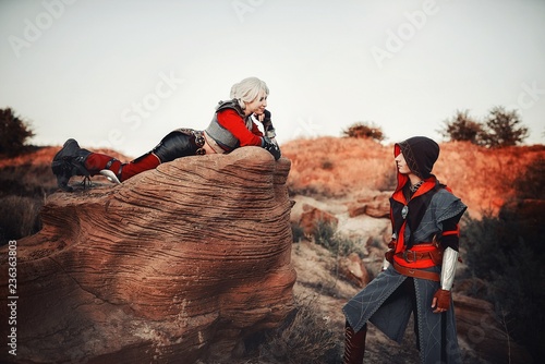 Foto wild hunt,witcher,cosplay,landscape,sky,peak,rock,trekking,view,outdoors,climbin