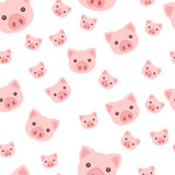 Fototapeta Pokój dzieciecy - vector seamless cartoon flat pink pig 2019 new year symbol pattern isolated on white background