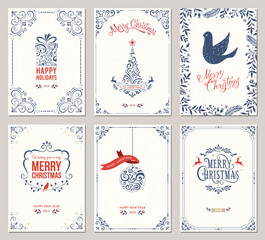 Wall Mural - ornate merry christmas greeting cards templates. vector illustration.