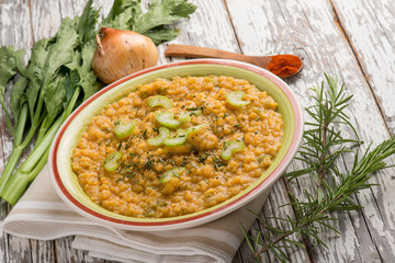 Canvas Print - lentils with celery onion and paprika spice