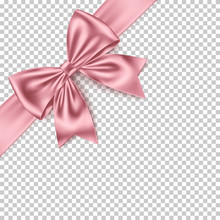 Realistic Pink Gift Bow And Ribbon Isolated On Transparent Background. 