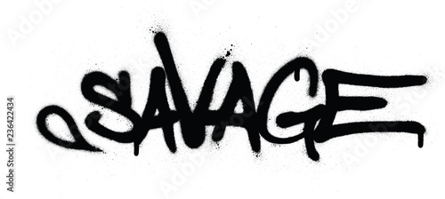 graffiti savage word sprayed in black over white - Buy this stock