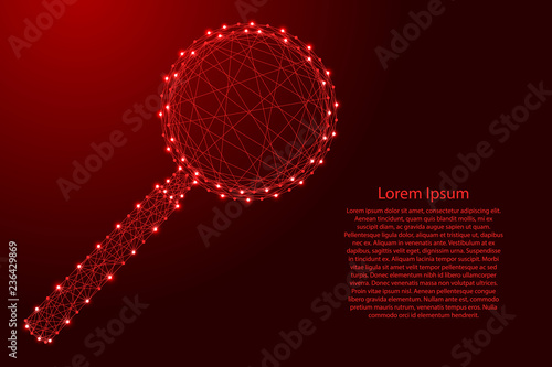 Magnifying Glass From Futuristic Polygonal Red Lines And Glowing